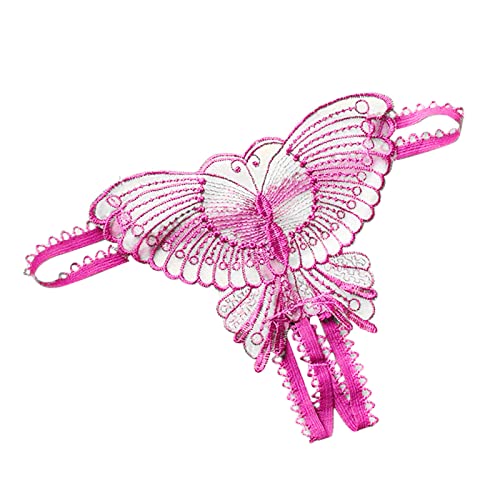 JOAU Women Sexy G-String Lingerie Thong Butterfly Lace Panties Ladies Hollow Out Low Waist Underwear Stretch Underpants Hot Pink