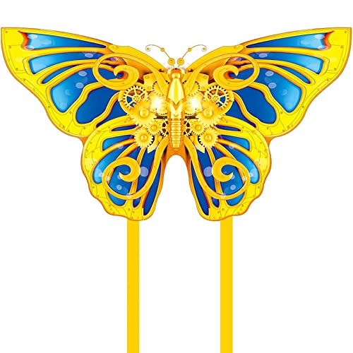 Mint's Colorful Life Golden Mechanical Butterfly Kite for Kids & Adults Easy to Fly, Large Single Line Kite for The Beach with 300 FT String Kite Handle