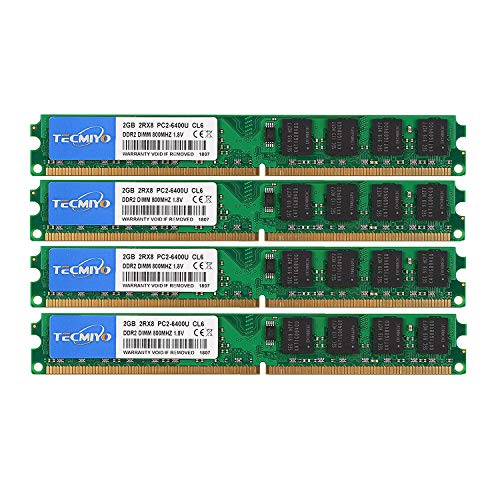 TECMIYO DDR2 Ram 8GB Kit (4X2GB) Desktop Ram DDR2 800 PC2-6400U Dimm PC2 2GB CL6 1.8V 240 Pin Non-ECC Unbuffered Desktop Memory Ram Modules