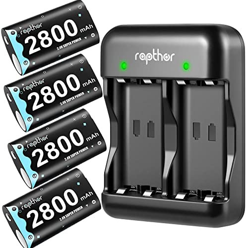 rapthor 4 x 2800mAh Rechargeable Controller Battery Pack for Xbox One/Xbox Series X/Xbox One S/Xbox One X/Xbox One Elite, high Power NI-MH Batteries Kit with Charger (4 Batteries+Charger)