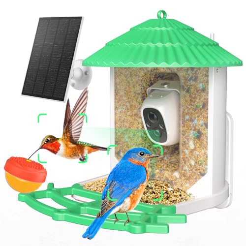 Dokoo Smart Bird Feeder with Camera, 2K Wild Bird Watching Camera, 2L Hummingbird Feeder with Solar Panel, AI Identify, Auto Capture Bird Videos & Motion Detection, Ideal Gift for Bird Lover