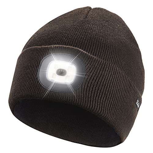 Etsfmoa Unisex Beanie with The Light Gifts for Men Dad Father USB Rechargeable Caps Coffee