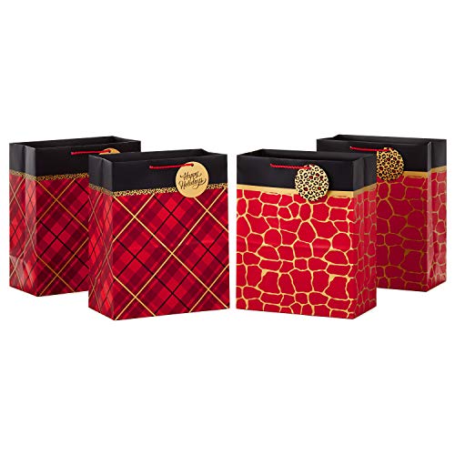 Hallmark Holiday Set (4 Large 13', 2 Designs) for Christmas Gift Bag, Animal Print Bundle
