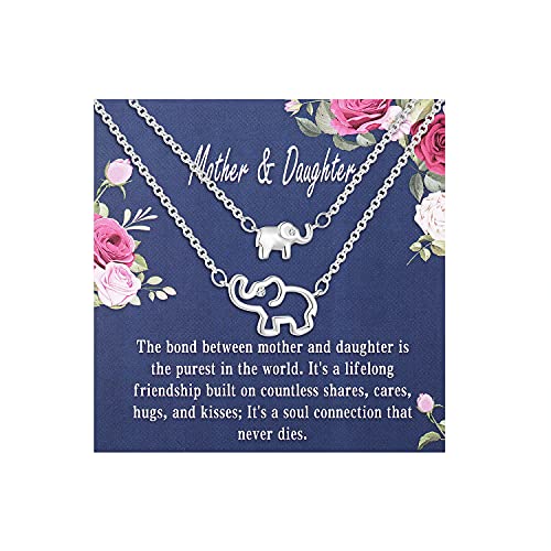 Ty jewelry Mother Daughter Necklace set for 2 elephant necklaces women, Gold/Silver ,matching jewelry Mothers Day Christmas Birthday Gift (Silver), 21cm/50cm (MomDaughterNecklace01)