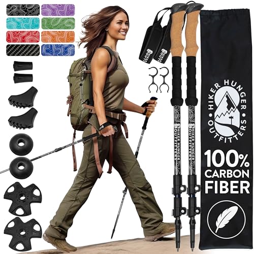 Hiker Hunger Carbon Fiber Trekking Poles | Collapsible Walking Sticks for Travel | Walking Poles for Women | Hiking Poles for Men | Hiking Sticks | Walking Stick - Black Cork