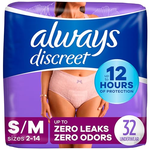 Always Discreet Adult Incontinence & Postpartum Incontinence Underwear for Women, Small/Medium, Maximum Protection, 32 Count (Packaging may vary)