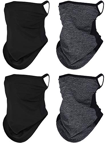 SATINIOR 4 Pieces Neck Gaiter with Ear Loops Neck Covers Bandana Cloth Face Gaiter Mask for Bearded Men Non Slip Headwear (Black, Grey and Black)