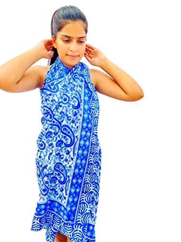 RADHIKA IMPEX Women Cotton Sarong Beach Cover Up Indian Hand Block Floral Print Swimsuit Bikini Wrap Cover-RI-11-BLUE02