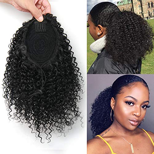 ROSESSEA Short Afro Kinky Curly Ponytail Hair Piece for African American Ponytail Extension Synthetic Afro Kinky Curly Ponytail for Women (Black(1B#))