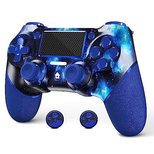 AceGamer Wireless Controller for PS4, Custom Design V2 Gamepad Joystick for PS4 with Non-Slip Grip of Both Sides and 3.5mm Audio Jack! Thumb Caps Included! (Blue-Universe)