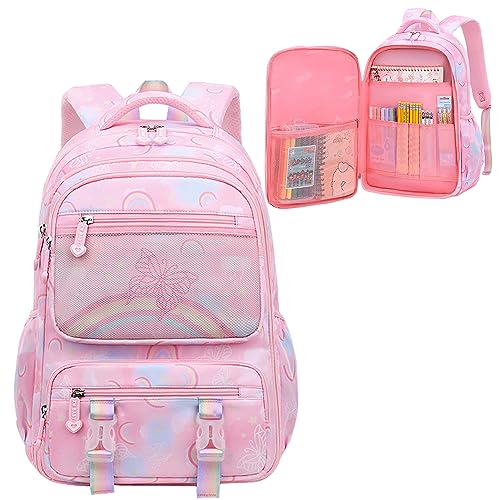 WYCY School Backpacks for Girls Kawaii Backpack Large Capacity Kids School Bag for Girls 6-12 Years Old (printed pink)