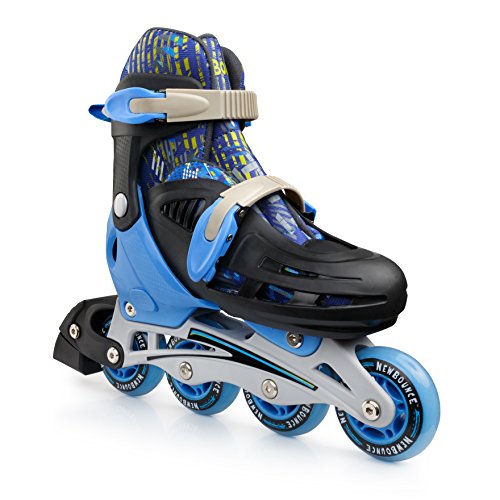 New-Bounce Adjustable Inline Skates for Kids - Rollerblades for Boys, Girls, Teens, and Young Adults Outdoor Roller Skates for Boys Ages 8-12 for Beginners & Advanced | Blue