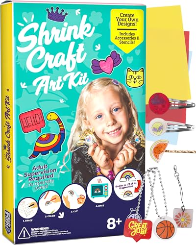 PURPLE LADYBUG Kids Shrink Craft Art Kit - 15 Printable Shrink Plastic Sheets with Clear & Colored Shrink Film Sheets - Fun DIY Shrink Paper Keychain Kit - Cool Gifts for Girls 8-12 8-10