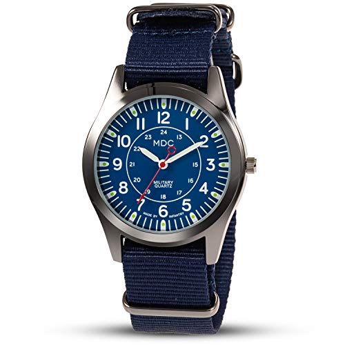 Infantry Casual Men's Wrist Watch Field Military Watches for Men Outdoor Sport Work 12/24 Hour Quartz Analog Wristwatch with Secondhand Blue Nylon Band by MDC