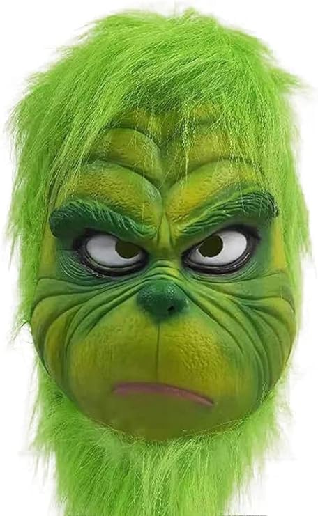 WPOZD Christmas Cosplay Mask, Green monster Christmas Costume Latex mask Cosplay Costume Accessories for Adult and Kids