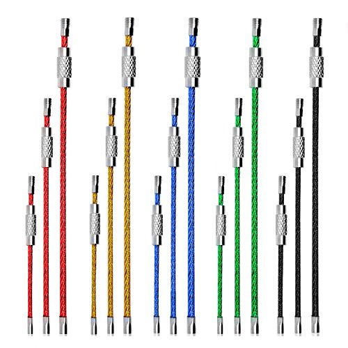 CNYMANY 30 pcs Metal Wire Keychains, 4' 6' 7.8' Cable Keyrings 2mm Key Rings Loops with Stainless Steel Connecter for Hiking Luggage ID Tags - Red, Yellow, Blue, Green, Black