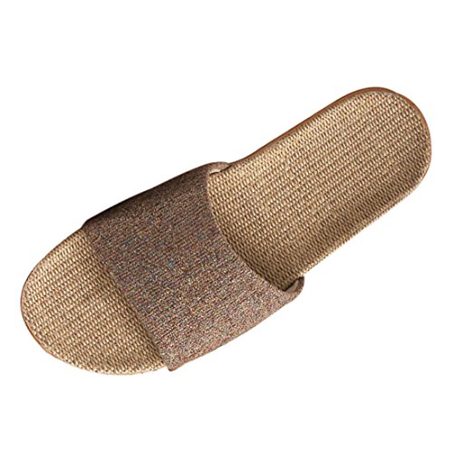 XINGYUE Flax Tatami Slippers No Slip Indoor Slippers Open Toe, Coffee, Asian 43(US 9)/Men