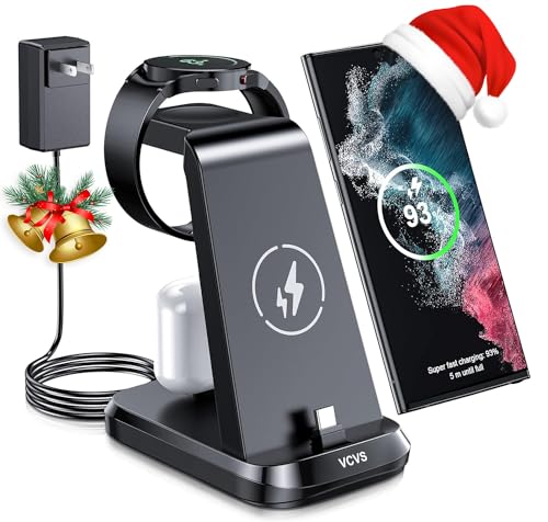 36W USB C Super Fast Charging Station for Samsung Phones Watches Earbuds, VCVS 3 in 1 Wireless Charger for Samsung Galaxy Watch 6/5/4/3, Galaxy S23/S22/21/20/10,Note20/10,Z Fold/Flip 5/4, USB-C Buds