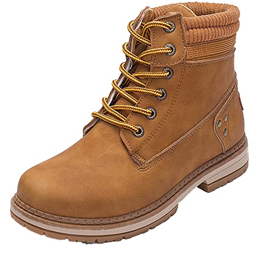 Athlefit Women's Lace up Ankle Boots Work Low Heel Combat Booties size 8.5 Camel