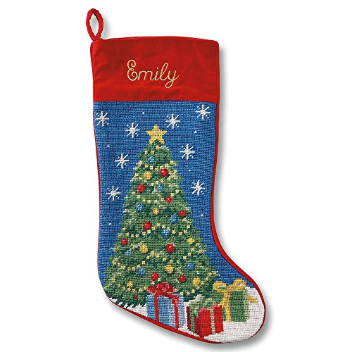 Lillian Vernon Personalized Heirloom Christmas Stocking Needlepoint Christmas Tree, 100% Wool, 9.5' W x 17' L