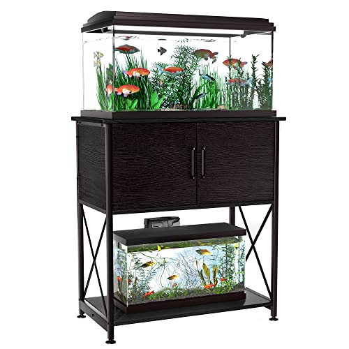 Herture 20-29 Gallon Aquarium Stand Metal Frame Fish Tank Stand with Cabinet Storage, for 20 Gallon Long Aquarium,30.7' L*16.5' W Tabletop,330LBS Capacity Black PG01YGB