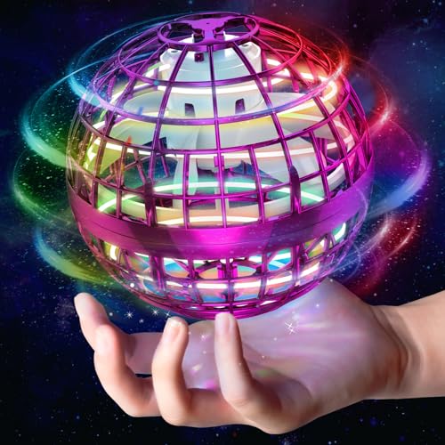 Flying Ball Toy Globe 360°Rotating Hand Controlled Flying Orb Ball Toys Magic Led Lights Controller Mini Drone Flying Toy Boomerang Fly Spinners for Kids (Purple)