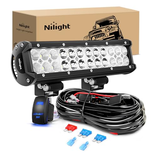 Nilight - ZH084 LED Light Bar 12Inch 72W Spot Flood Combo LED Off Road Lights 12V 5Pin Rocker Switch Wiring Harness Kit- One Lead, 2 Years Warranty
