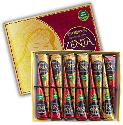 Zenia 12 Pack 100% Natural Ready to Use Henna Paste Hair Color Hair Dye Cones Reddish Brown Color