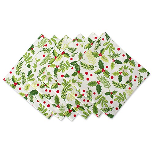 DII Boughs of Holly Collection Decorative Holiday Dining Table & Kitchen Décor, Napkin Set, 20x20, Christmas Greenery, 6 Count