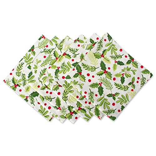 DII Boughs of Holly Collection Decorative Holiday Dining Table & Kitchen Décor, Napkin Set, 20x20, Christmas Greenery, 6 Count