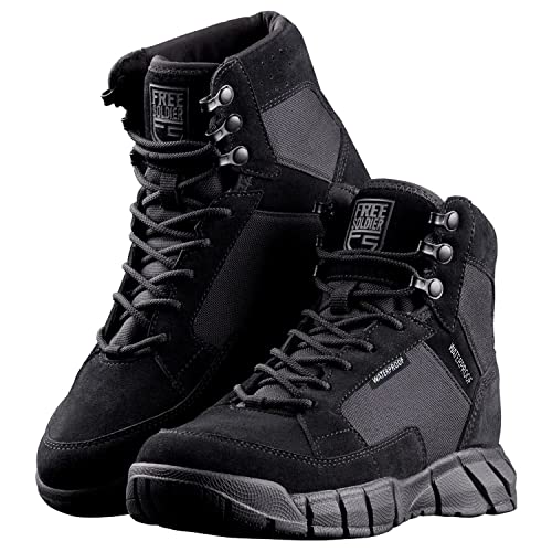 FREE SOLDIER Men's Tactical Boots 6 Inches Lightweight Military Boots for Hiking Work Boots Breathable Desert Boots (Black, 13)