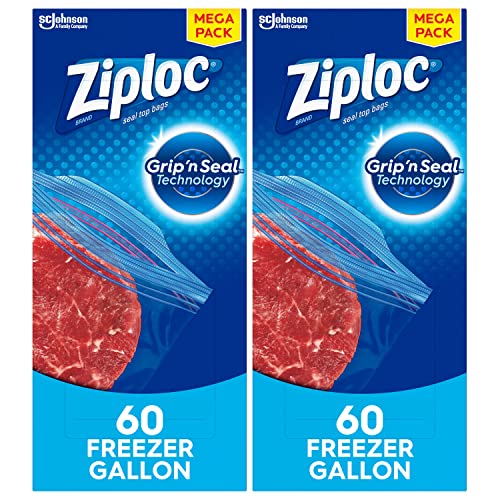 Ziploc Gallon Food Storage Freezer Bags, New Stay Open Design with Stand-Up Bottom, Easy to Fill, 60 Count (Pack of 2)