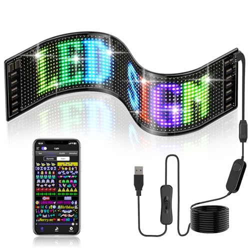 Programmable Led Sign, 15''x4'' Pre-made Animations & Customizable Text Led Car Sign, Bluetooth APP Control Scrolling LED Sign, Custom,Graffiti Flexible Led Matrix Panel for Car Store Hotel Holiday