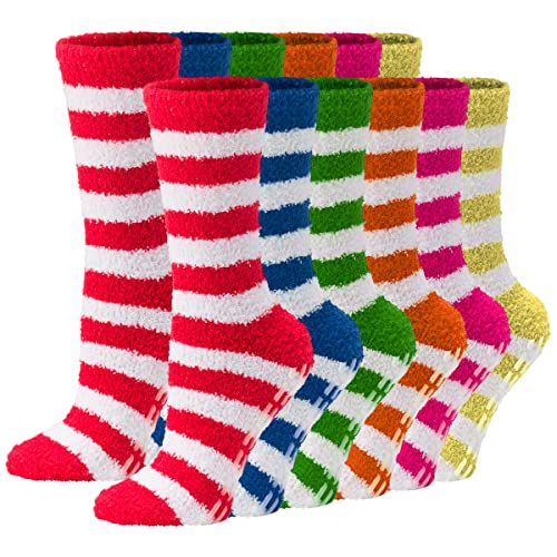 Bright Fuzzy Socks Ultra Soft Womens 6-pack By DEBRA WEITZNER, Striped, Sock Size 9-11