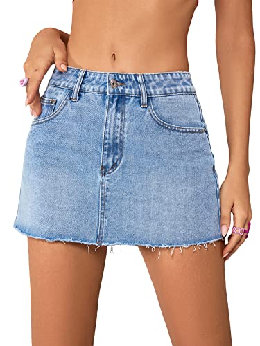Floerns Women's Causal High Waist Raw Hem Pocket Denim Jean Short Skirt Light Blue S