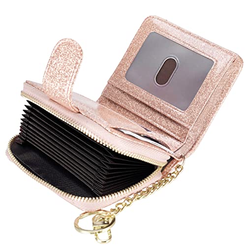 Beurlike Women's RFID Credit Card Holder Organizer Case Leather Security Wallet (Upgrade a (10 Accordion/Key Ring) - Glitter Gold)