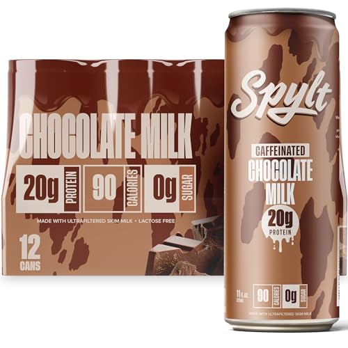 Spylt Caffeinated Chocolate Milk - 20g Protein, 60mg Caffeine, Sugar Free, Lactose Free Milk Protein Drink - 12 Count (11 Fl Oz)