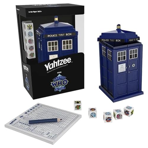 YAHTZEE: Doctor Who TARDIS 60th Anniversary | Collectible TARDIS Dice Cup | Dice Game Based on The Popular Science Fiction Television Show Doctor Who | Officially Licensed Doctor Who Merchandise