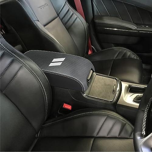 XHQ Car Center Console Leather Waterproof Anti-Scratch Custom Interior Arm Rest Cover Fit for Dodge Charger 2011-2023 Armrest Box Interior Accessories（Carbon Fiber with Black）
