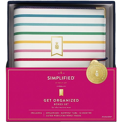 2024 Simplified by Emily Ley for AT-A-GLANCE Weekly/Monthly Organizer Gift Set, 5-1/2' x 8-1/2', Happy Stripe, January to December 2024, EL100-411