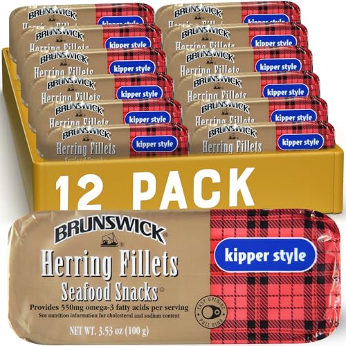 Brunswick Boneless Kipper Style Herring Fillets, 3.53 oz Can (Pack of 12) - 18g Protein per Serving - Gluten Free, Keto Friendly - Great for Pasta & Seafood Recipes