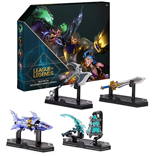 League of Legends, True Metal Weaponry 4-Pack, Thresh, Darius, Jinx, Exclusive Garen Diecast Collectibles with Display Bases, First Edition