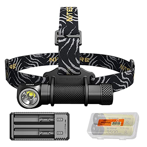 Nitecore HC33 1800 Lumen Versatile L-Shaped LED Headlamp with a 2-Channel USB Smart Charger Set, with LumenTac Organizer