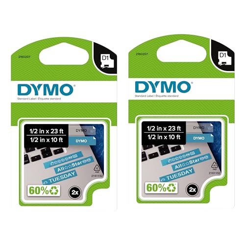 DYMO D1 Labels, 1/2-Inch x 23-Foot Roll, Black Print on White, Self-Adhesive, For LabelManager Label Makers