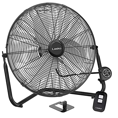 Lasko High Velocity Fan with QuickMount for Floor or Wall Mount Use, 3 Powerful Speeds, Remote Control for Garage, Shop, Attic, 20', Black, H20660, Large