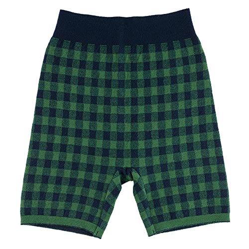 HOBONICHI Japanese Haramaki - Thermal Knit Warm Up Shorts, Waist 70cm-90cm, Hip 80-110cm, Stretchy Short Pant, Navy and Green Gingham Checks- Thinner Towelyn