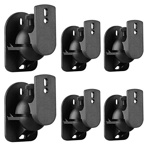 TNP Universal Satellite Speaker Wall Mount Bracket Ceiling Mount Clamp with Adjustable Swivel and Tilt Angle Rotation for Surround Sound System Satellite Speakers - 6 Pack, Black