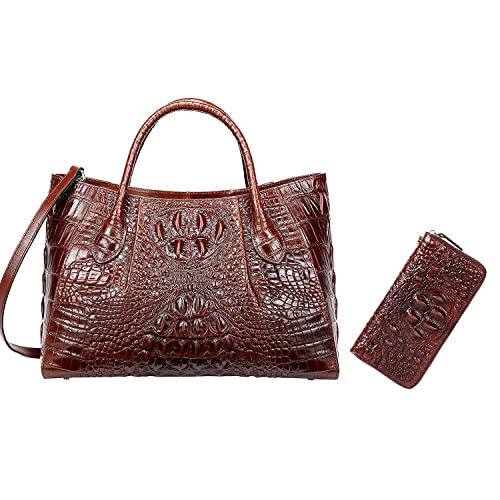PIJUSHI Women Handbags Crocodile Top Handle Bag Designer Satchel Bags For Women Wristlet Wallet for Women Crocodile Leather Wallet Ladies Clutch Purse