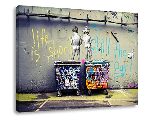 AGCary Graffiti style Banksy Wall Decor Colorful Figure Street Graffiti Poster Print Oil Paintings Canvas Reproduction Ready to Hang 16' x 12' (Life is short chill the duck out, Framed)
