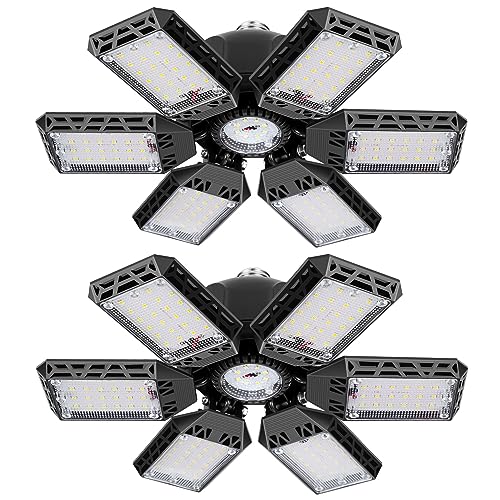 2-Pack 160W LED Garage Light with 6+1 Multi-Position Panels - 16000LM 6500K E26/E27 Deformable LED Ceiling Lights, Easy-Installation LED Lights, Workshop,Basement Bay